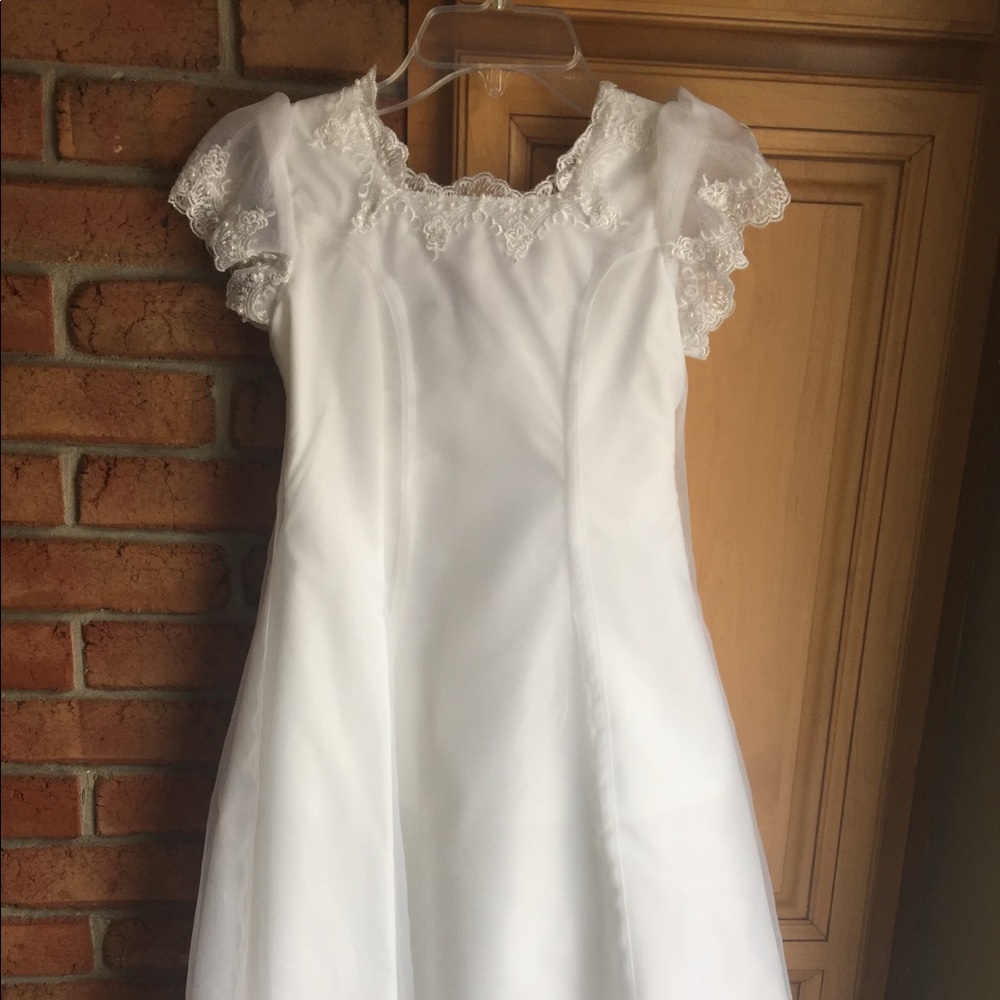 First communion, flower girl dress w/ veil crown